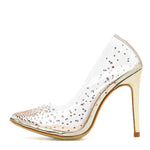 Load image into Gallery viewer, Golden Rhinestone PVC transparent Women Pumps Shoes
