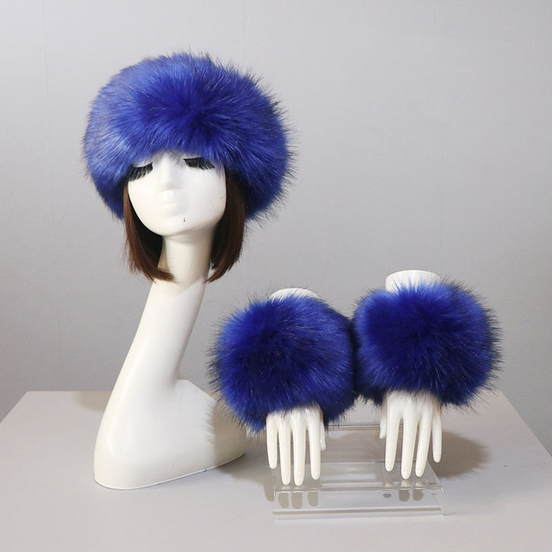 Thick Warm Beanies Fluffy Fake Faux Fur Hat Empty Top Hat Headscarf