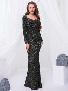 Long Sleeve Sequin Maxi Dress