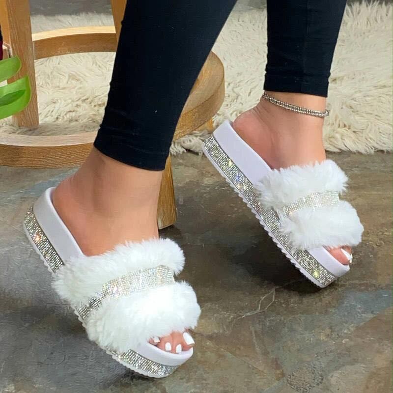 Fur Slides Rhinestones