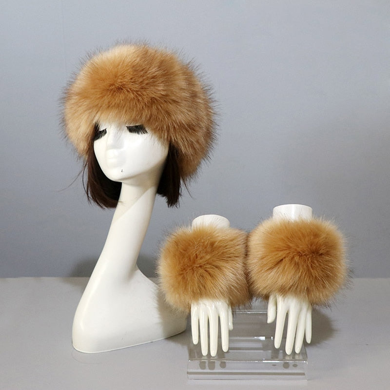 Thick Warm Beanies Fluffy Fake Faux Fur Hat Empty Top Hat Headscarf