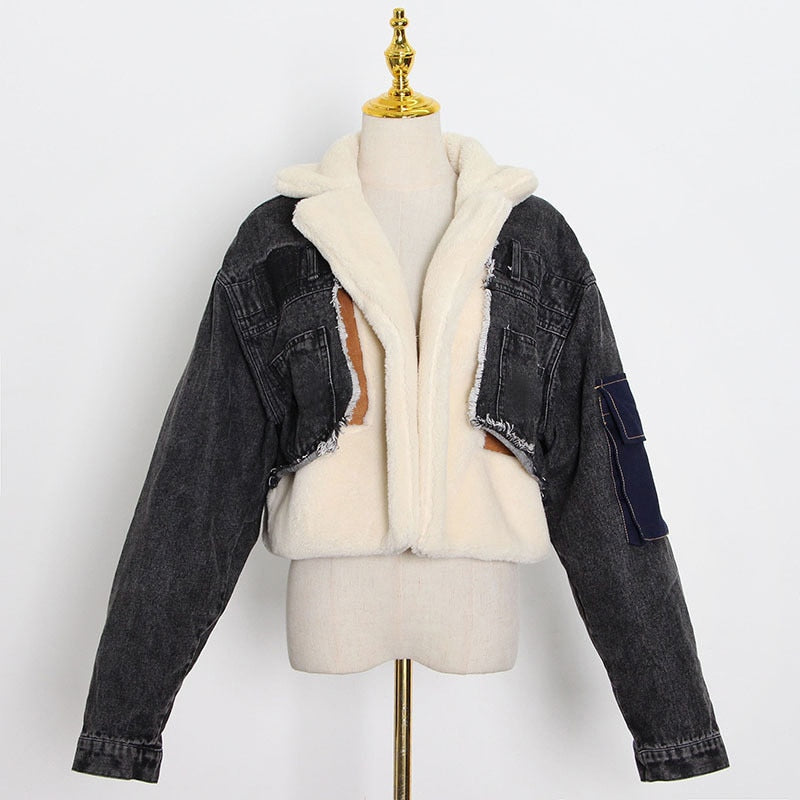 Patchwork Denim Lambswool Jacket