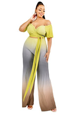 Load image into Gallery viewer, Plus Gradient Off Shoulder Waist Tie Jumpsuit
