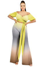 Load image into Gallery viewer, Plus Gradient Off Shoulder Waist Tie Jumpsuit
