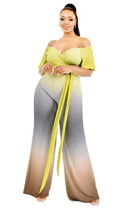 Plus Gradient Off Shoulder Waist Tie Jumpsuit