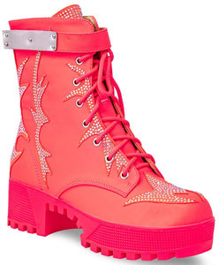 RHINESTONE LACE LUG COMBAT BOOTS