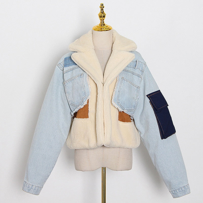 Patchwork Denim Lambswool Jacket