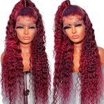 Load image into Gallery viewer, 99J Colored Lace Front Human Hair Wigs Deep Wave Burgundy 13x4 HD Transparent Lace Frontal Wig Glueless
