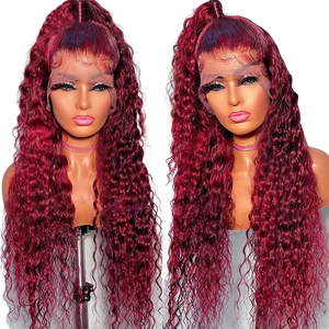 99J Colored Lace Front Human Hair Wigs Deep Wave Burgundy 13x4 HD Transparent Lace Frontal Wig Glueless