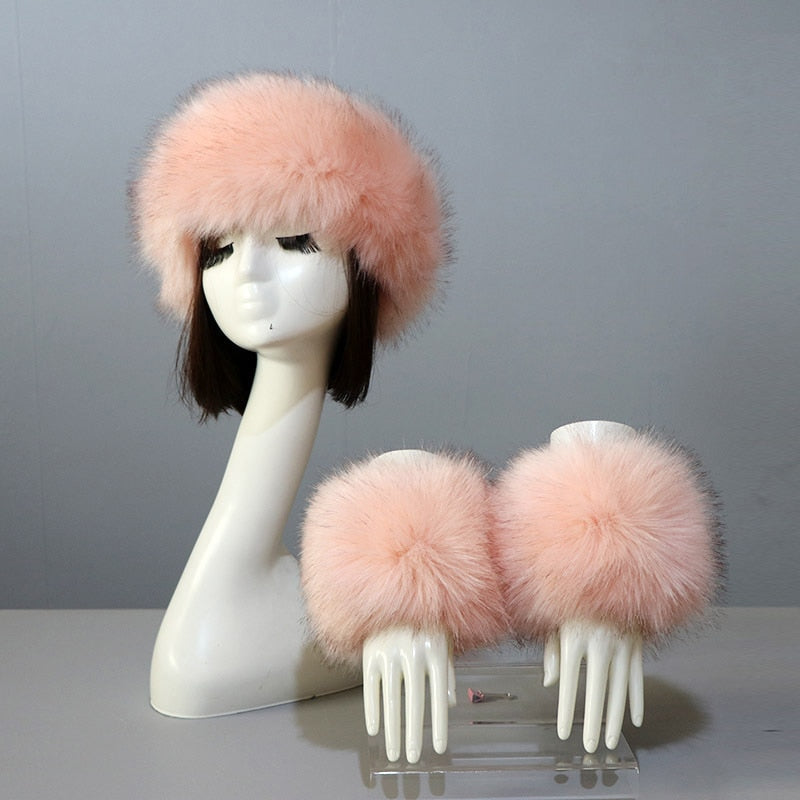 Thick Warm Beanies Fluffy Fake Faux Fur Hat Empty Top Hat Headscarf