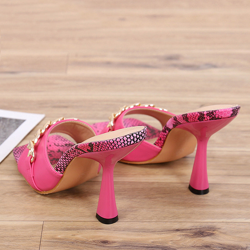 Print Pattern Square Toe Women Slippers Fashion Chain