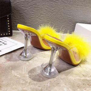 Feather Transparent High heels Faux Fur Pumps