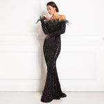 Load image into Gallery viewer, Black Shiny Sequin Feather Velvet Party Dress
