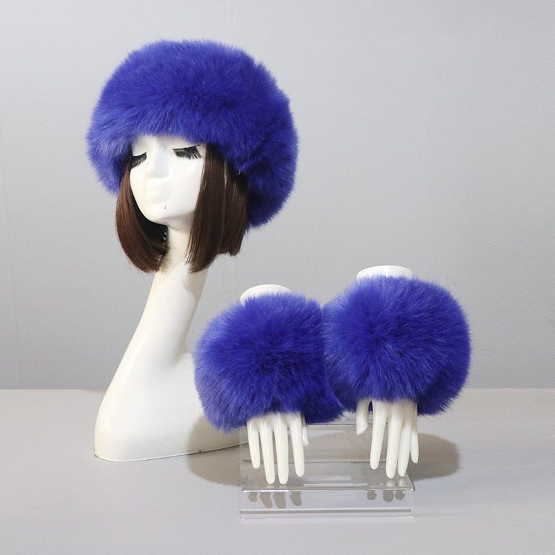 Thick Warm Beanies Fluffy Fake Faux Fur Hat Empty Top Hat Headscarf