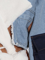 Load image into Gallery viewer, Lace Up Patchwork Denim Lambswool Jacket
