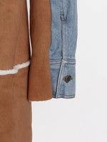 Load image into Gallery viewer, Lace Up Patchwork Denim Lambswool Jacket
