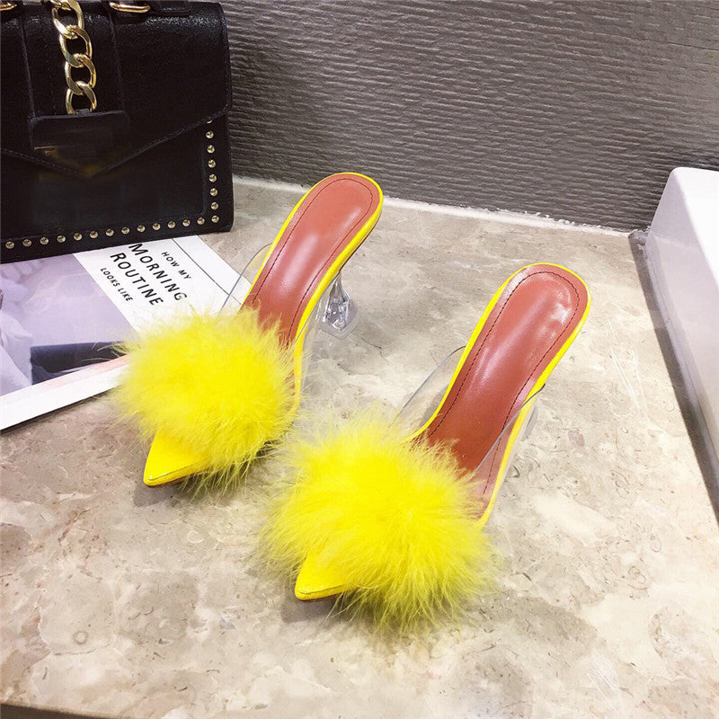 Feather Transparent High heels Faux Fur Pumps