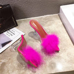 Load image into Gallery viewer, Feather Transparent High heels Faux Fur Pumps
