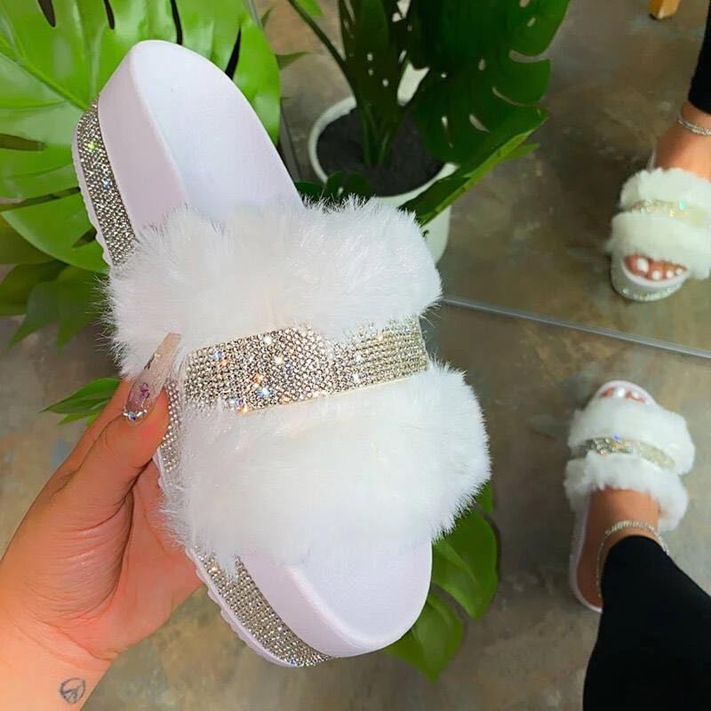 Fur Slides Rhinestones