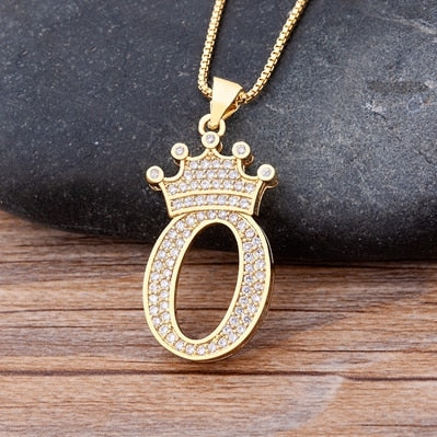 New Luxury Copper Zircon A-Z Crown Alphabet Pendant Chain