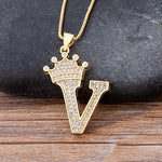 Load image into Gallery viewer, New Luxury Copper Zircon A-Z Crown Alphabet Pendant Chain
