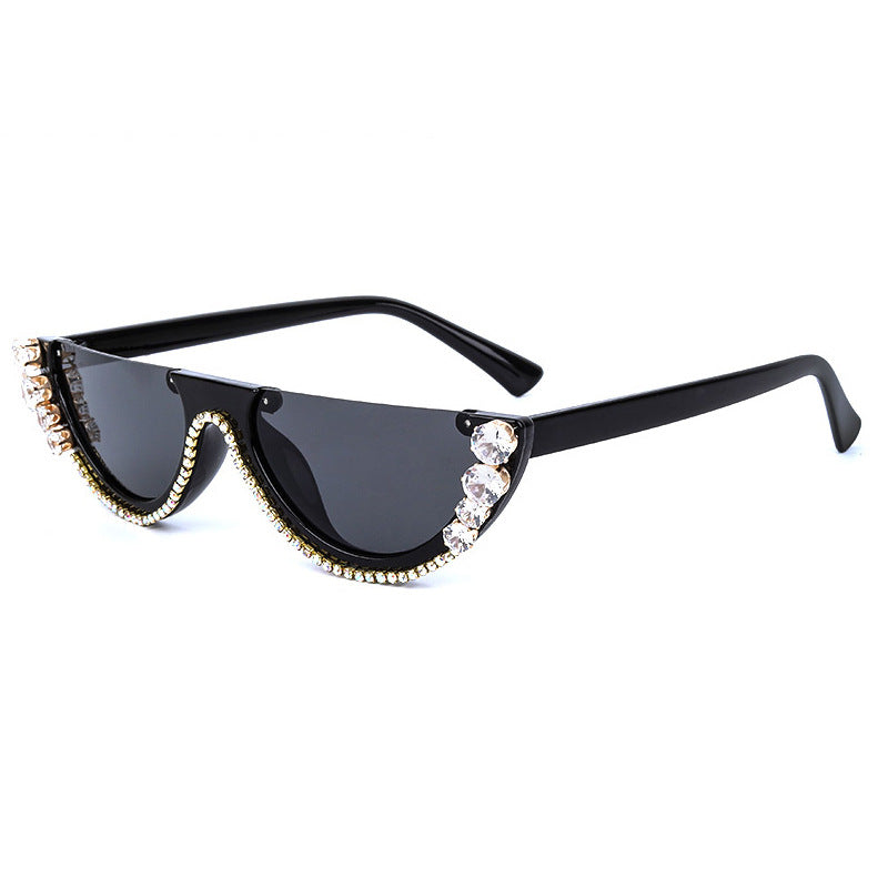 Rhinestone Half Frame Sunglasses