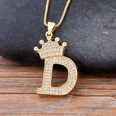 New Luxury Copper Zircon A-Z Crown Alphabet Pendant Chain