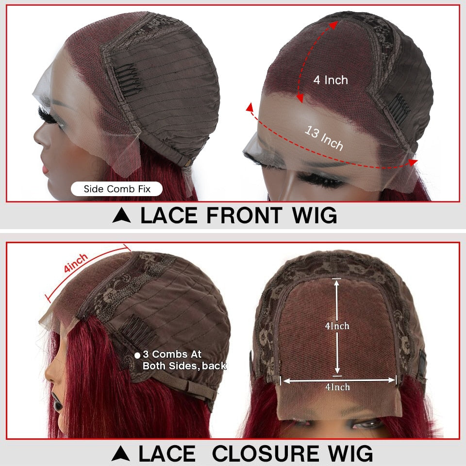 Burgundy Transparent Lace Front Human Hair Wigs