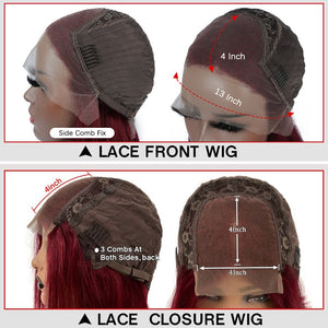 Burgundy Transparent Lace Front Human Hair Wigs