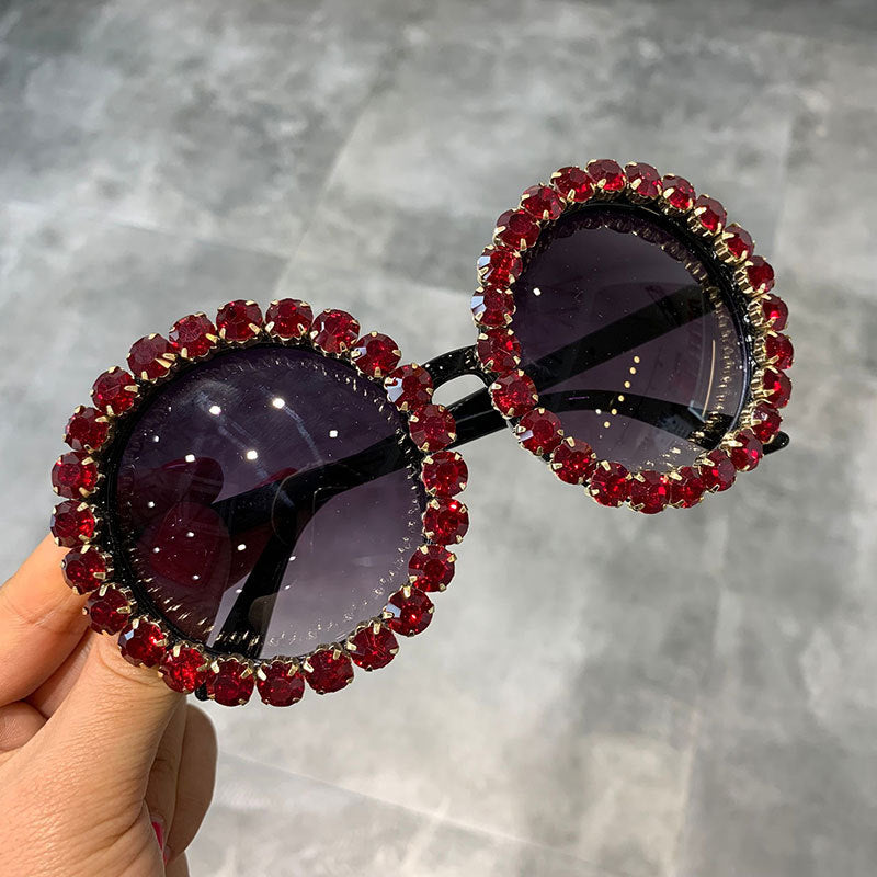 Round Sunglasses Women Vintage Crystal Mix Rhinestone