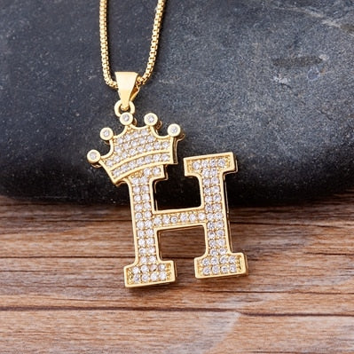 New Luxury Copper Zircon A-Z Crown Alphabet Pendant Chain