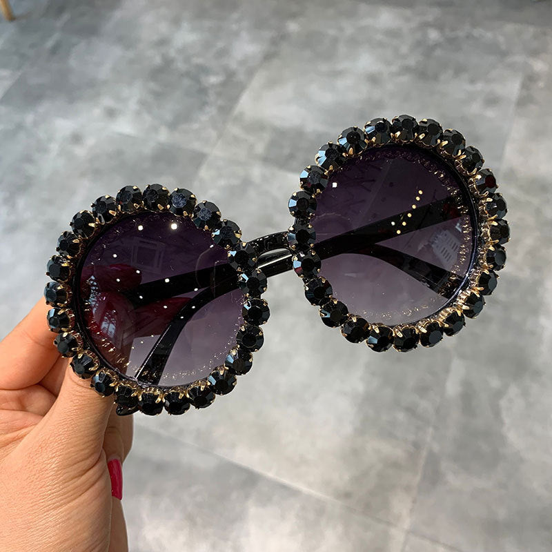 Round Sunglasses Women Vintage Crystal Mix Rhinestone