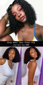 Short Curly Bob Human Hair Wigs/ transparent lace frontal