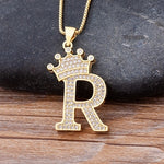 Load image into Gallery viewer, New Luxury Copper Zircon A-Z Crown Alphabet Pendant Chain
