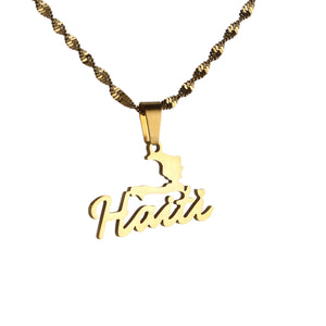 Stainless Steel Haiti Map Pendant Necklace