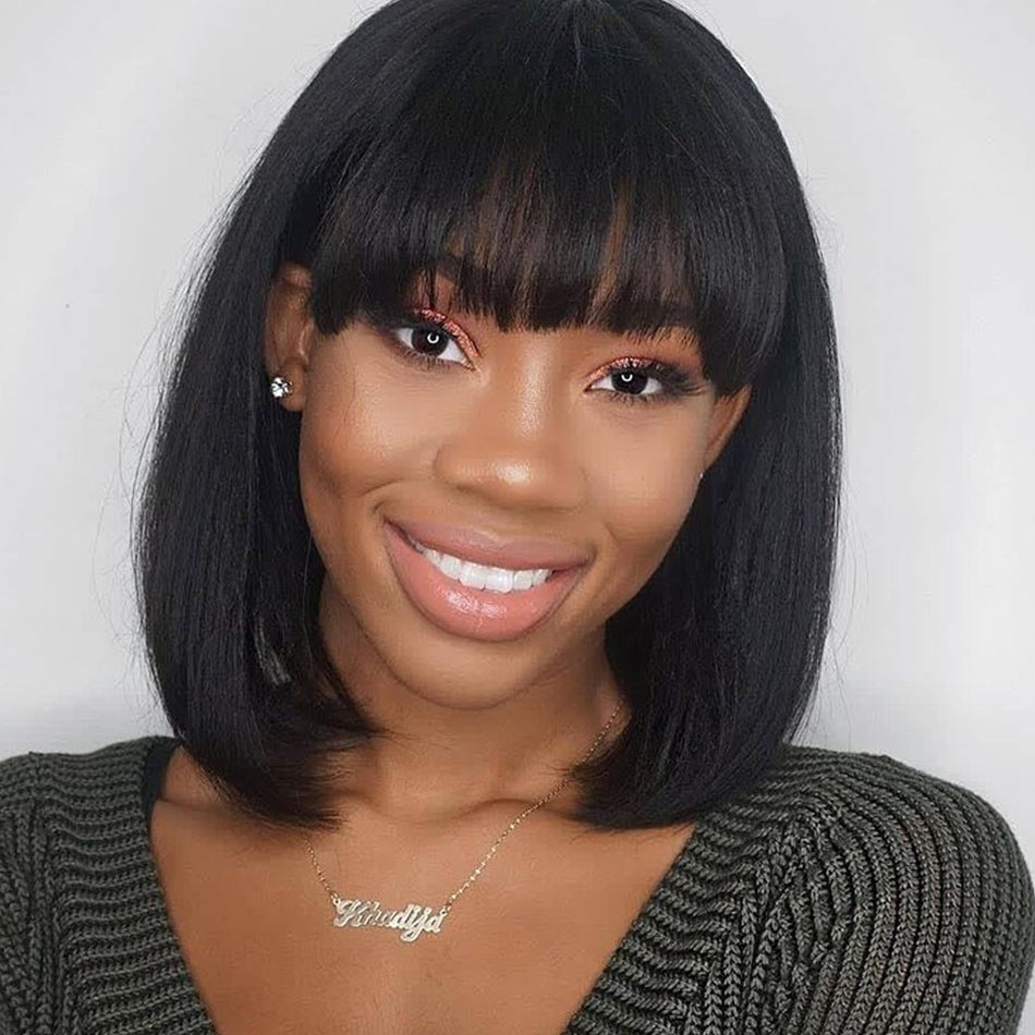 Straight Bob Wig With Bangs Bone No Lace