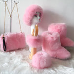 Load image into Gallery viewer, Fluffy Faux Fur Boots with Matching Color Shoulder Bag Set.
