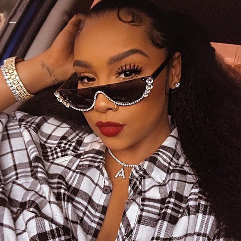 Rhinestone Half Frame Sunglasses