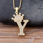 Load image into Gallery viewer, New Luxury Copper Zircon A-Z Crown Alphabet Pendant Chain
