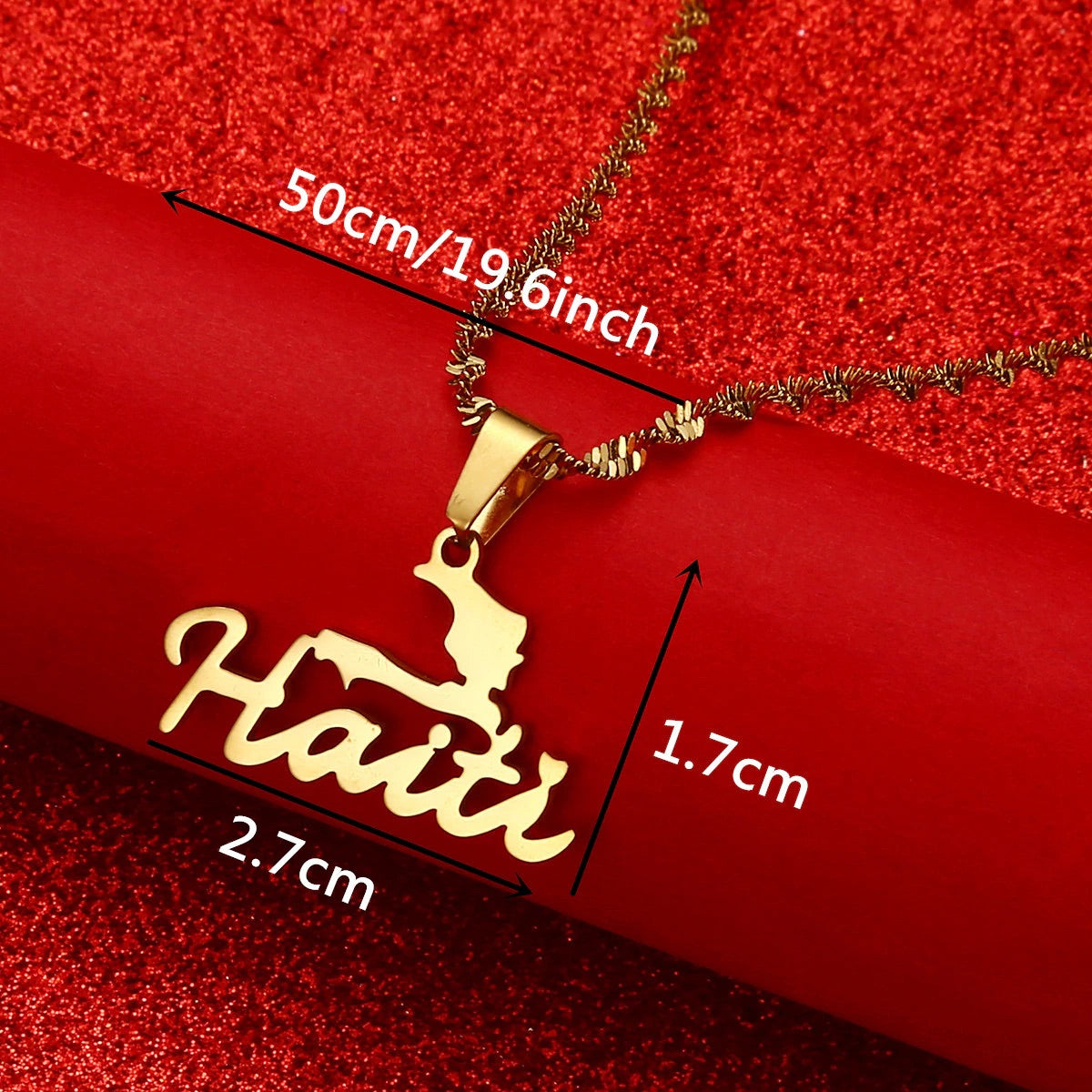 Stainless Steel Haiti Map Pendant Necklace