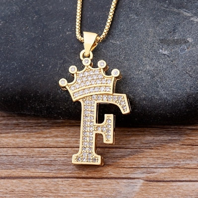 New Luxury Copper Zircon A-Z Crown Alphabet Pendant Chain