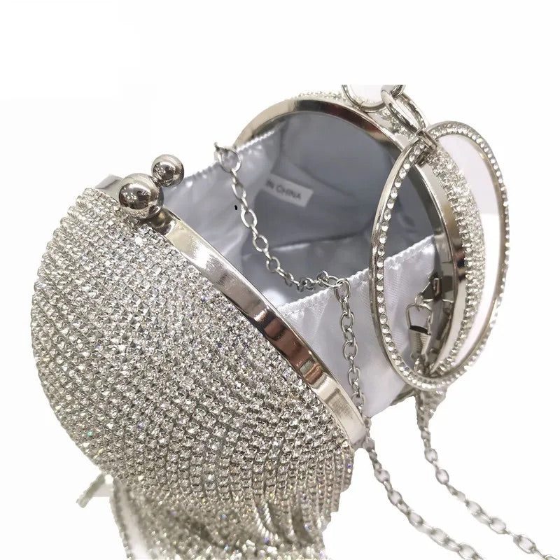 Sliver Diamonds Rhinestone Round Ball Evening Bags