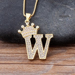 Load image into Gallery viewer, New Luxury Copper Zircon A-Z Crown Alphabet Pendant Chain
