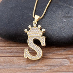 Load image into Gallery viewer, New Luxury Copper Zircon A-Z Crown Alphabet Pendant Chain
