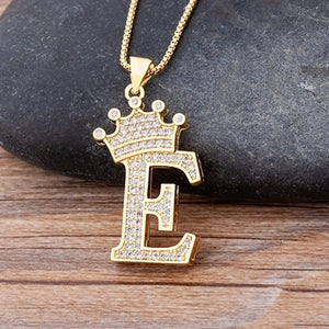 New Luxury Copper Zircon A-Z Crown Alphabet Pendant Chain