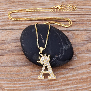 New Luxury Copper Zircon A-Z Crown Alphabet Pendant Chain