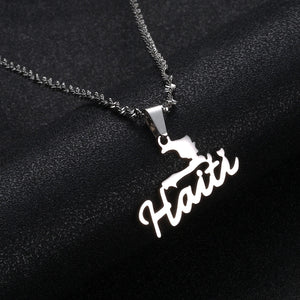 Stainless Steel Haiti Map Pendant Necklace