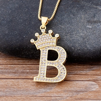 New Luxury Copper Zircon A-Z Crown Alphabet Pendant Chain