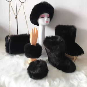 Fluffy Faux Fur Boots with Matching Color Shoulder Bag Set.