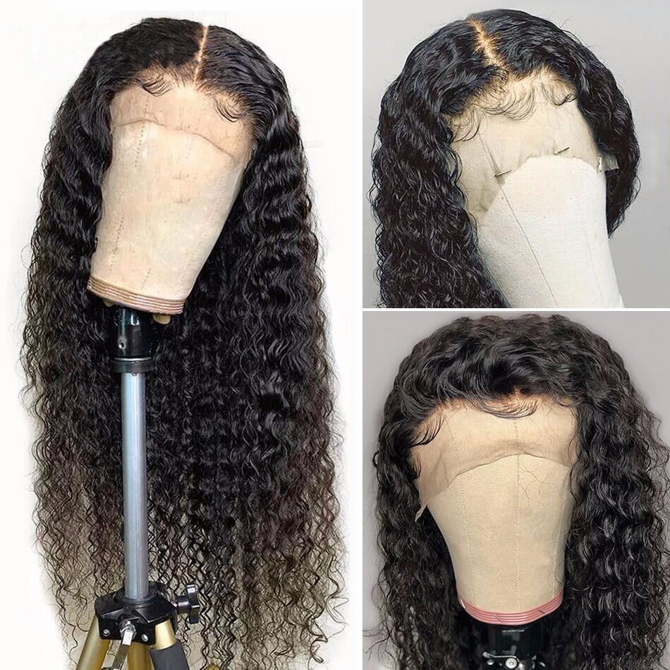 HD Transparent Deep Wave Lace Frontal Wig Curly Human Hair